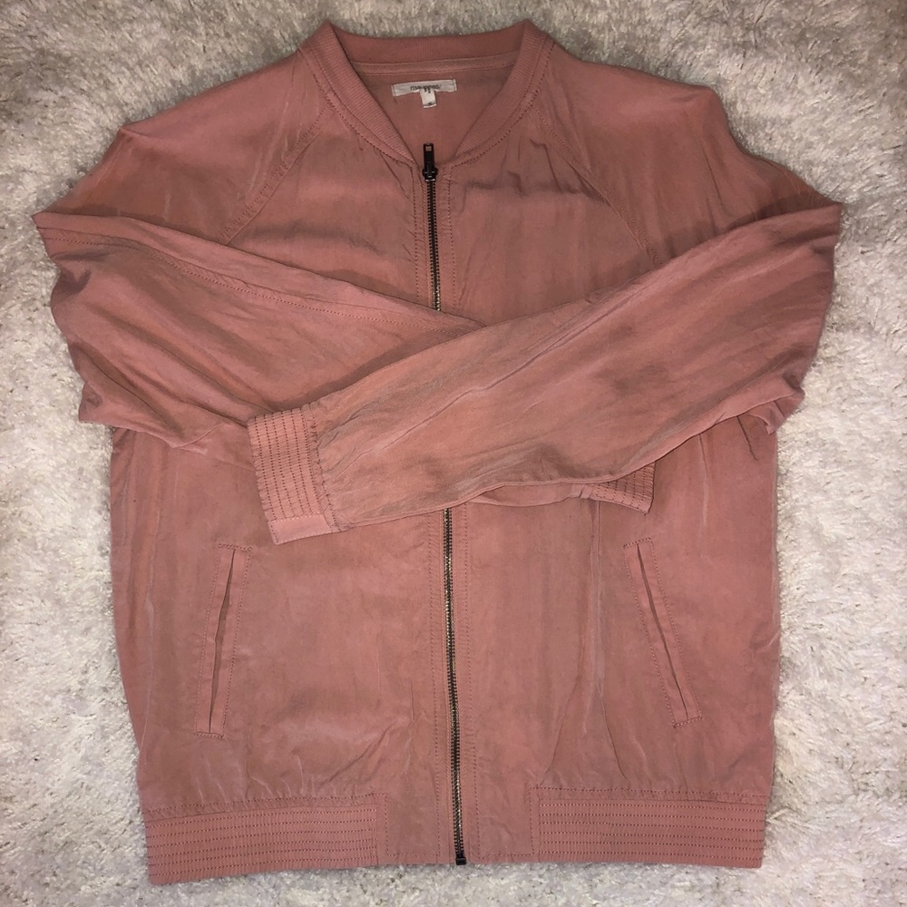 Pink denim bomber jacket